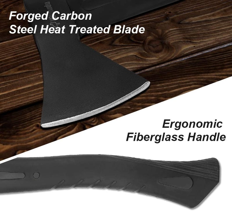 Hitdudu Camping Hatchet, 14" Camping Axe Throwing Axe for Outdoor Wood Splitting and Kindling, Forged Carbon Steel Heat Treated Survival Tool, Fiberglass Shock Reduction Handle with Anti-Slip Grip - Image 4